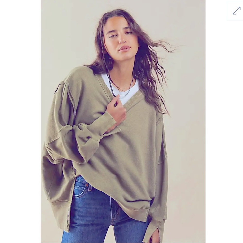 Free People Oversized V-Neck Sweatshirt